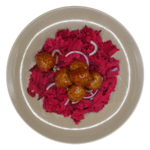 Bietenstamppot met piri piri balletjes