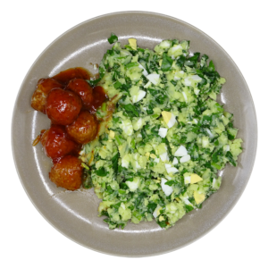 Spinaziestamppot met piri piri balletjes
